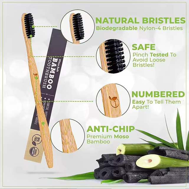 一次性可生物降解竹木牙刷酒店多彩软毛 